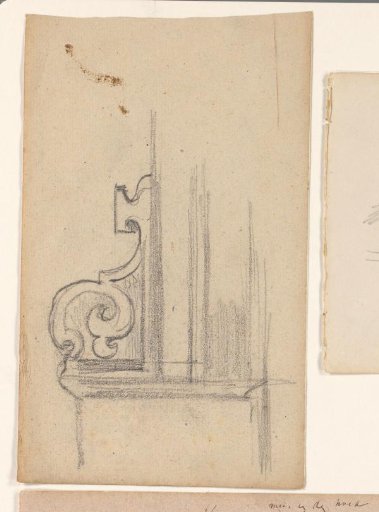 Sketch sheet with architectural study, a console