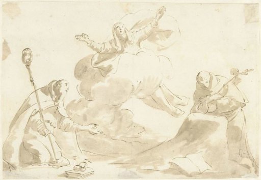 Kneeling Saints Nicholas and Dominic Beside the Assumption of Mary