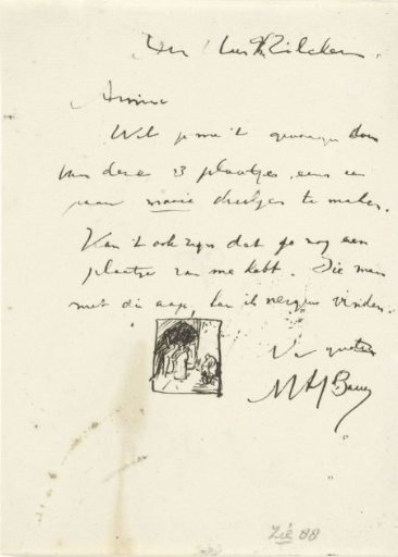 Short note to Ph. Zilcken regarding impressions of etching plates, with a small sketch