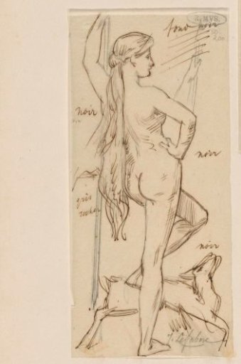 Naked woman with a stick in her hand
