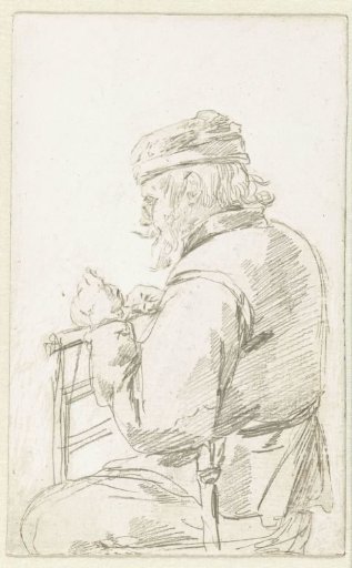 Seated Old Man with Hands on a Chair Back