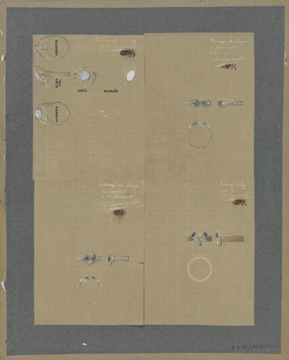 Coloured blueprints of ring designs