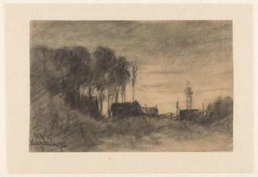 Group of houses and trees near Hooghalen, Evening mood