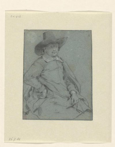 Seated Man with Hat and Mantle, Facing Right