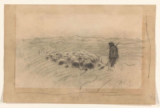 Shepherd with flock on the heath