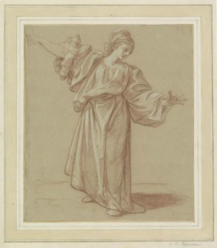 Standing young woman with outstretched arms
