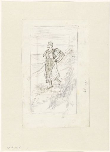 Fisherman's girl, going down a dune