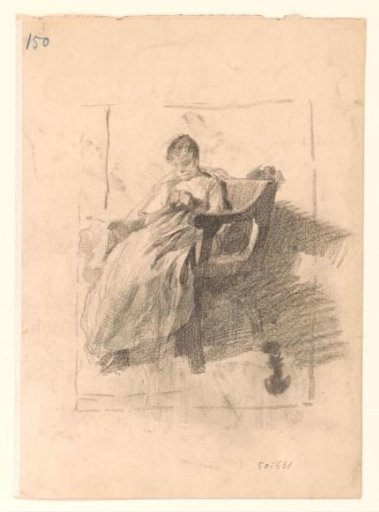 Seated woman doing needlework
