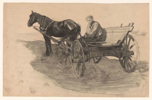 Horse and carriage with someone inside