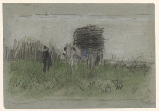 Man with horse and cart in the dunes