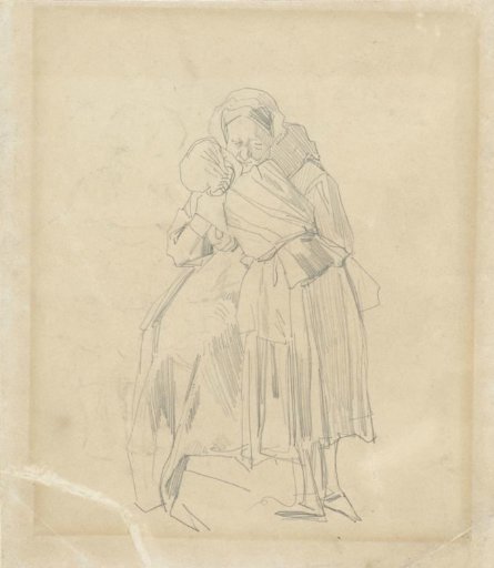 Girl embracing an old woman