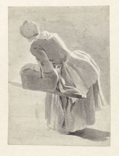 Resting maid with a basket, seen from the back