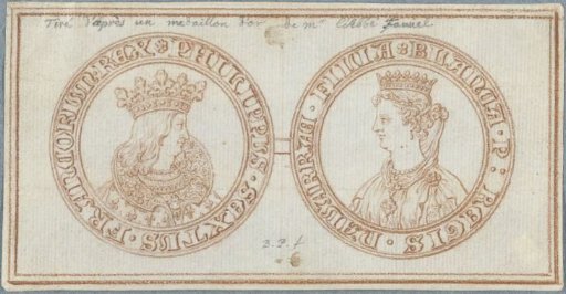 Obverse and reverse of a medal with portraits of Philip VI and Blanche of Navarre, King and Queen of France