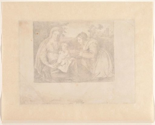 Mary with child sitting in a landscape