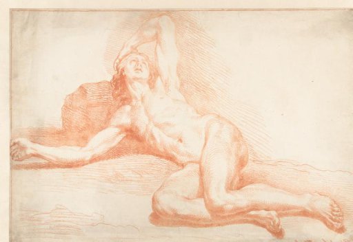 Reclining nude, head by a stone