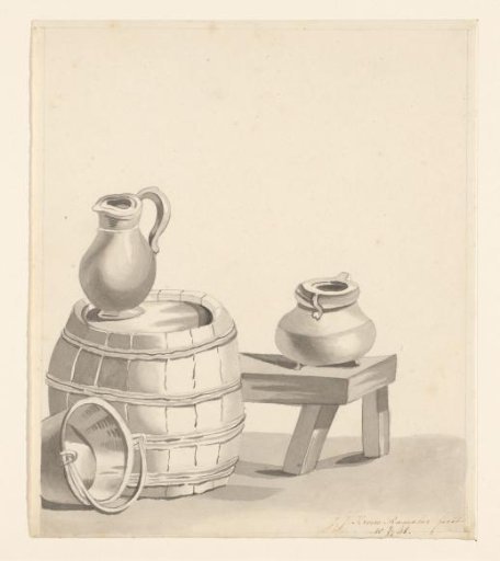 Still life with barrel and jugs