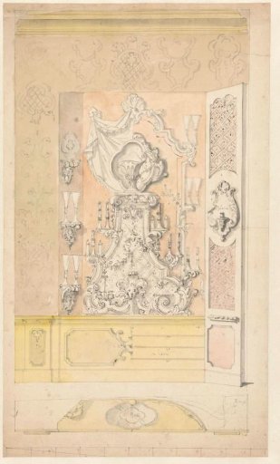Design for a wall cabinet with étagère in an interior woodwork