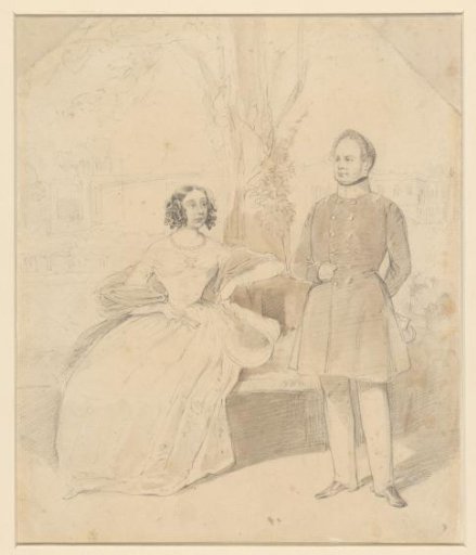King Friedrich Wilhelm IV of Prussia and his consort Elisabeth of Bavaria in the park of the Palace at Berlin