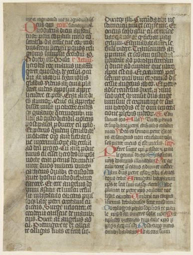 Fragment of a manuscript with initials in red and blue