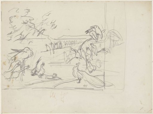 Sketch for illustration in How the Birds Came to a King