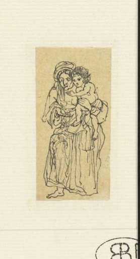 Old beggar woman with child in her arms