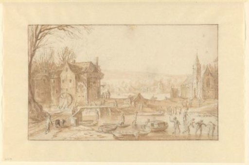 Winter landscape with ice skating