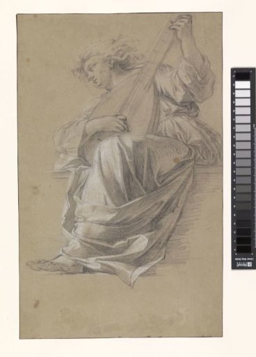 Seated lute-playing angel