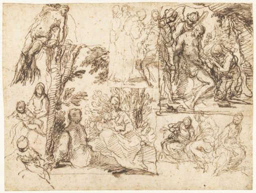 Sketch sheet with various compositions, including a Lamentation