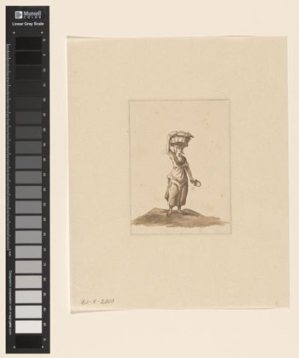 Walking woman with basket and shovel