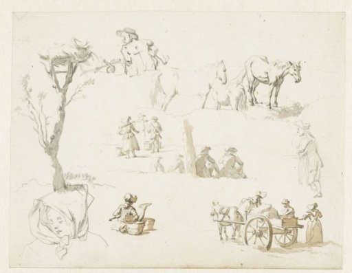 Studies of peasants, horses and a stork's nest