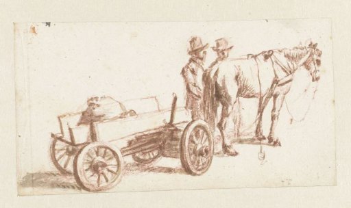 Two men with a horse and cart