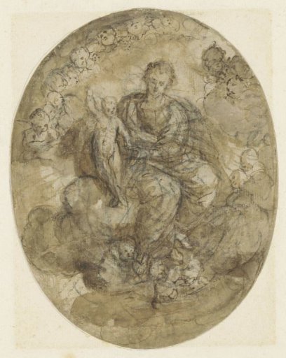 Madonna with Child Among Angels on the Clouds