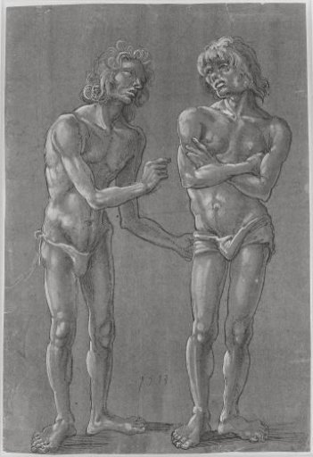 Two Naked Youths Standing Side by Side
