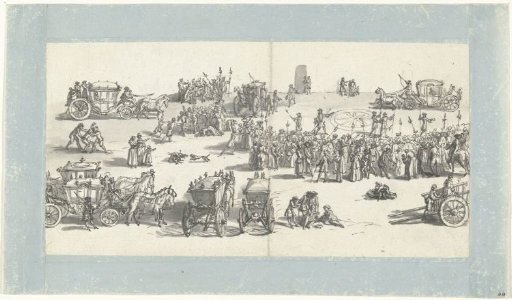 Crowd and carriages on a square