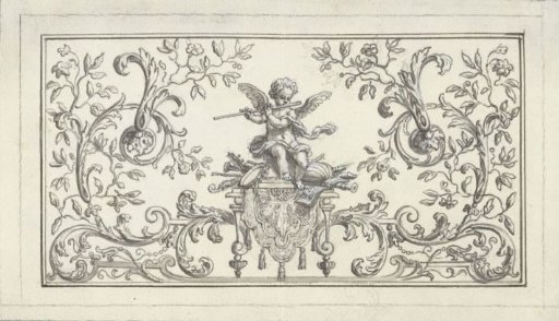 Panel filling with a putto playing the flute