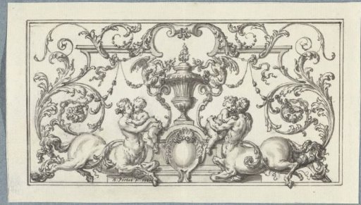 Panel filling with two centaurs and a vase