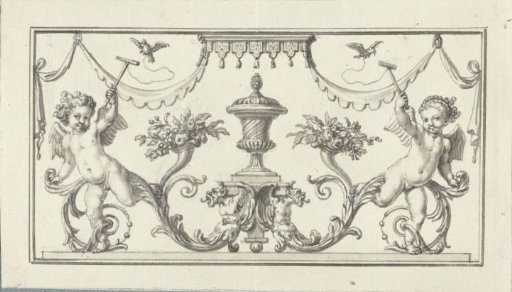 Panel filling with putti with little birds
