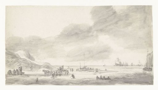 Beach View with Shellfish Gatherers and Walkers
