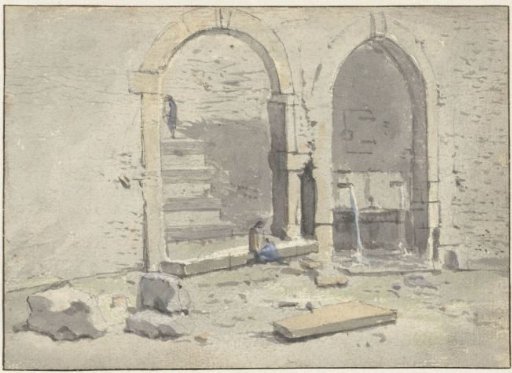 Fountain against a City Wall, with a Staircase Built into It