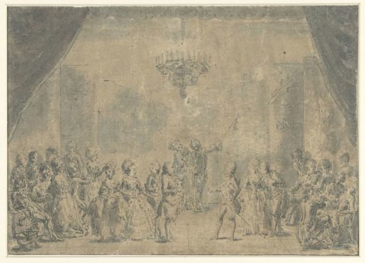 A reception, represented on a stage