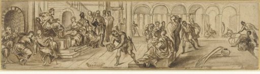 Queen of Sheba received by Solomon