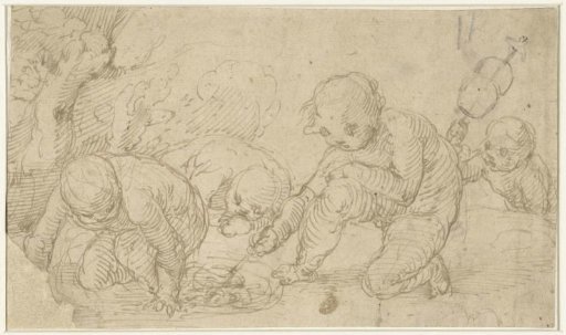 Putti, making a fire