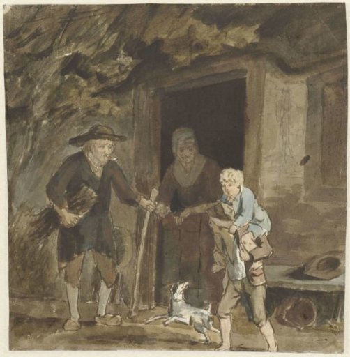 Peasant family at the door of their dwelling