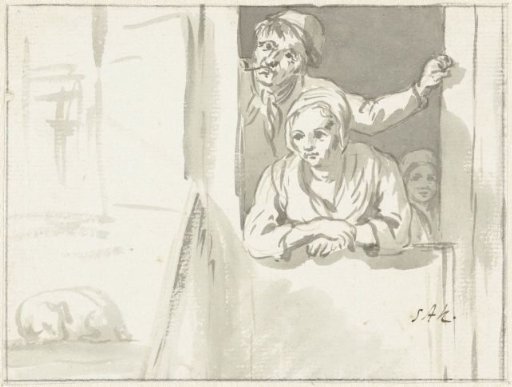 Family looking out through a lower door