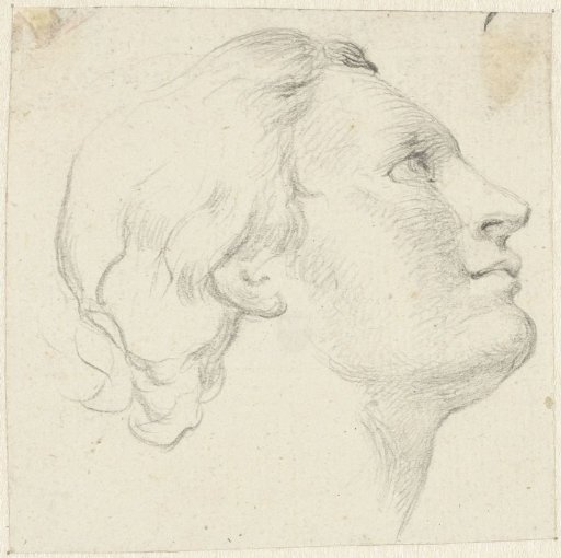 Man's head looking up, to the right
