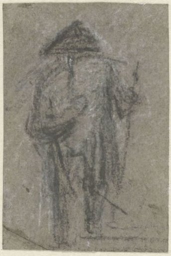 Standing man with hand on back, seen from the back