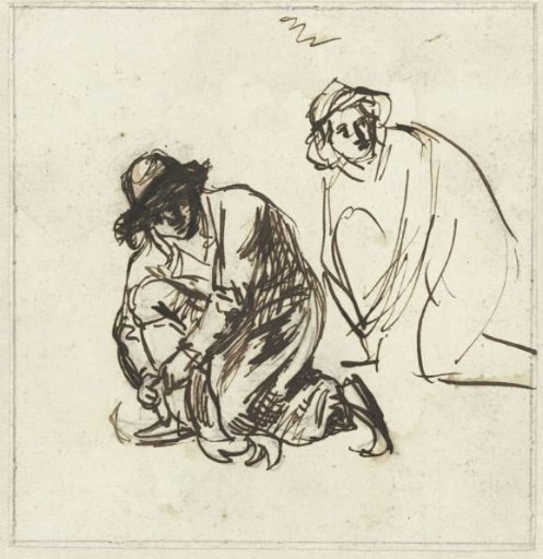 Two Studies of a Man Tying His Skates