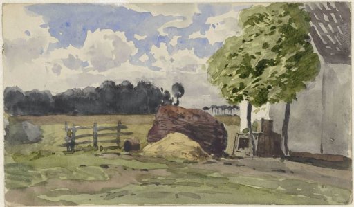 Stack of wood in front of a farmhouse in the meadow