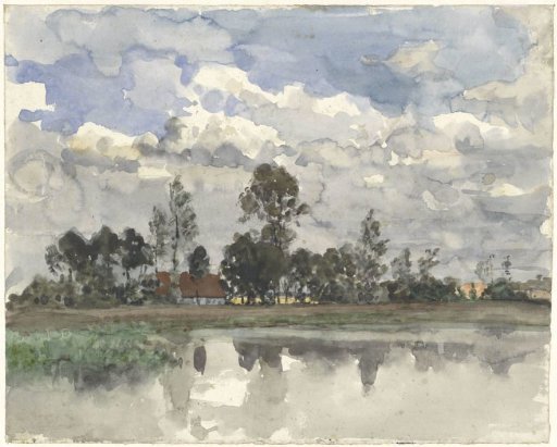 Trees reflected in the water under a cloudy sky