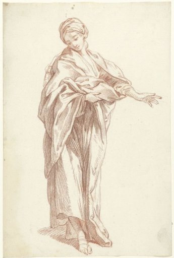 Model study of a standing girl with outstretched arm